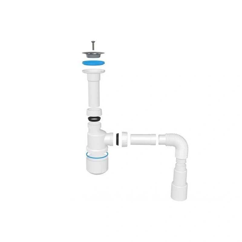 Сифон для умывальника с литым выпуском 64мм, с гибкой трубой 1 1/4"